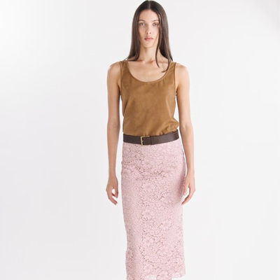 SIMONETTA RAVIZZA26春夏 山羊皮绒面短款背心蕾丝中腰包臀半裙