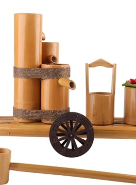 陶瓷鱼缸流水竹子循环水摆件竹筒流水器石槽办公室流水招财