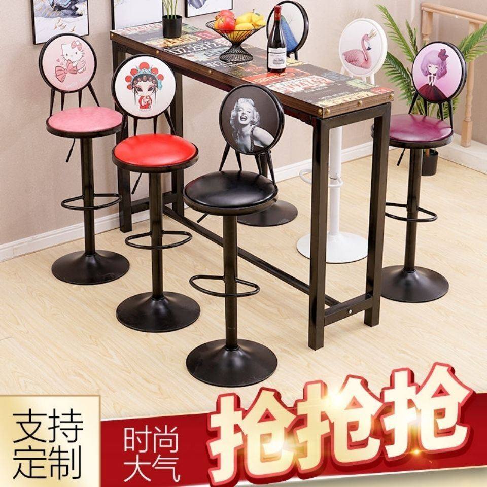 复古吧凳升降酒吧椅欧式吧台椅创意高脚凳前台椅子家用靠背旋转凳