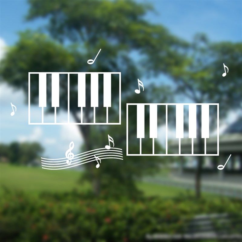 音乐教室装饰墙贴 布置 创意琴行装饰五线谱镂空玻璃钢琴键盘贴纸