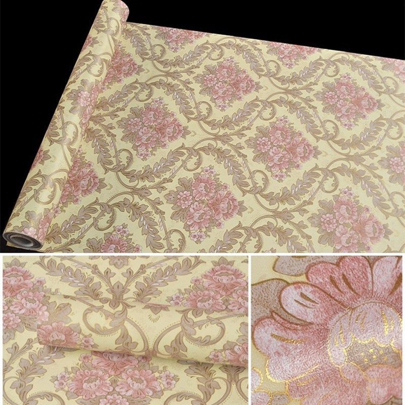 欧式大碎自粘壁纸大马士革自墙纸奢华田园风客厅卧室装修