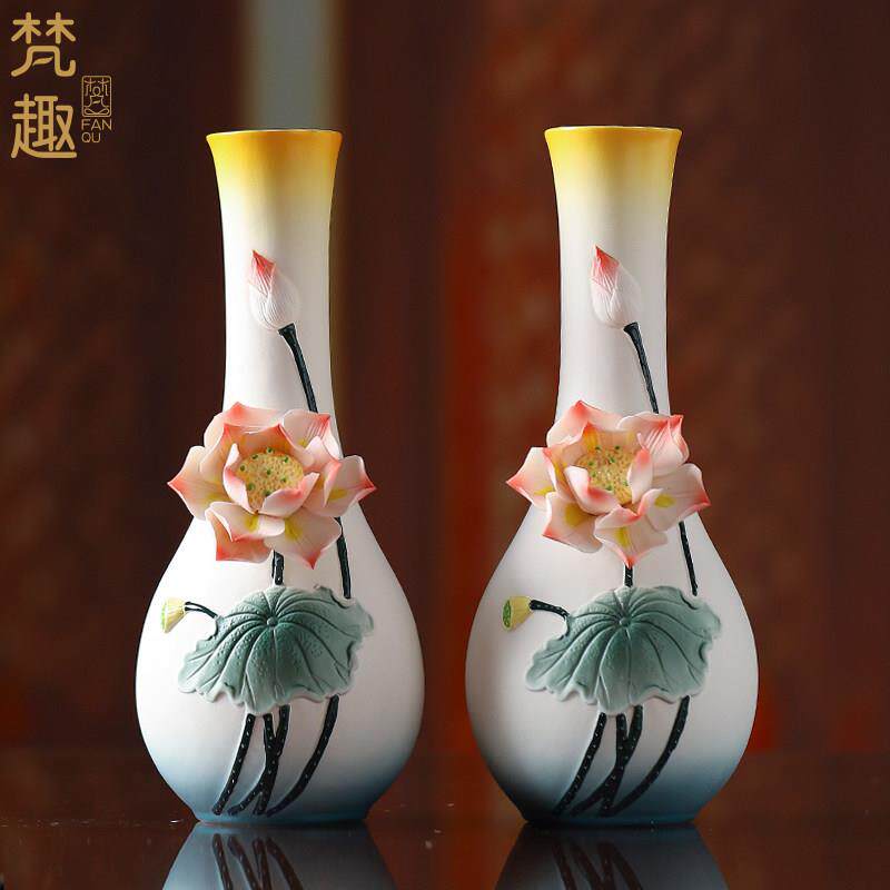 陶瓷供佛花瓶供瓶佛堂观音手工莲花瓶供佛摆件佛前供花瓶佛具用品
