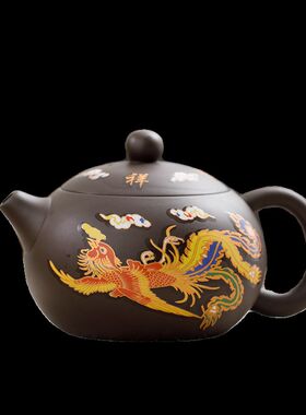 遇热变色紫砂凤鸣壶龙凤呈祥泡茶壶茶杯西施壶带茶盘旅行茶具套装