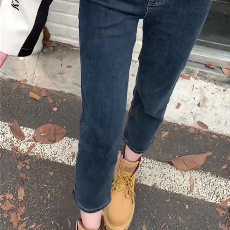 大码女裤复古直筒牛仔裤女九分春季新款梨形身材胖妹妹显瘦烟管裤