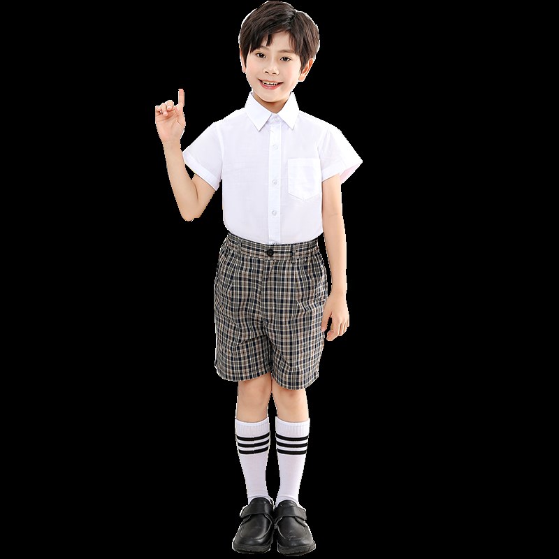 深圳市小学生校服男童男孩统一礼服套装儿童入学开学衬衫格子短裤图片