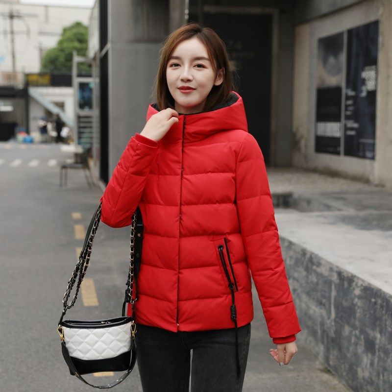 红色短款羽绒服女冬季女款2024新款小个子大红色修身加厚女士外套