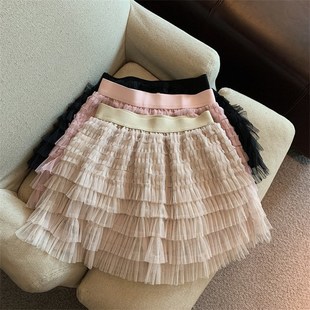 2024秋季 松紧腰高腰宽松A字裙女士显瘦 彩色蛋糕裙短裙半身裙时尚