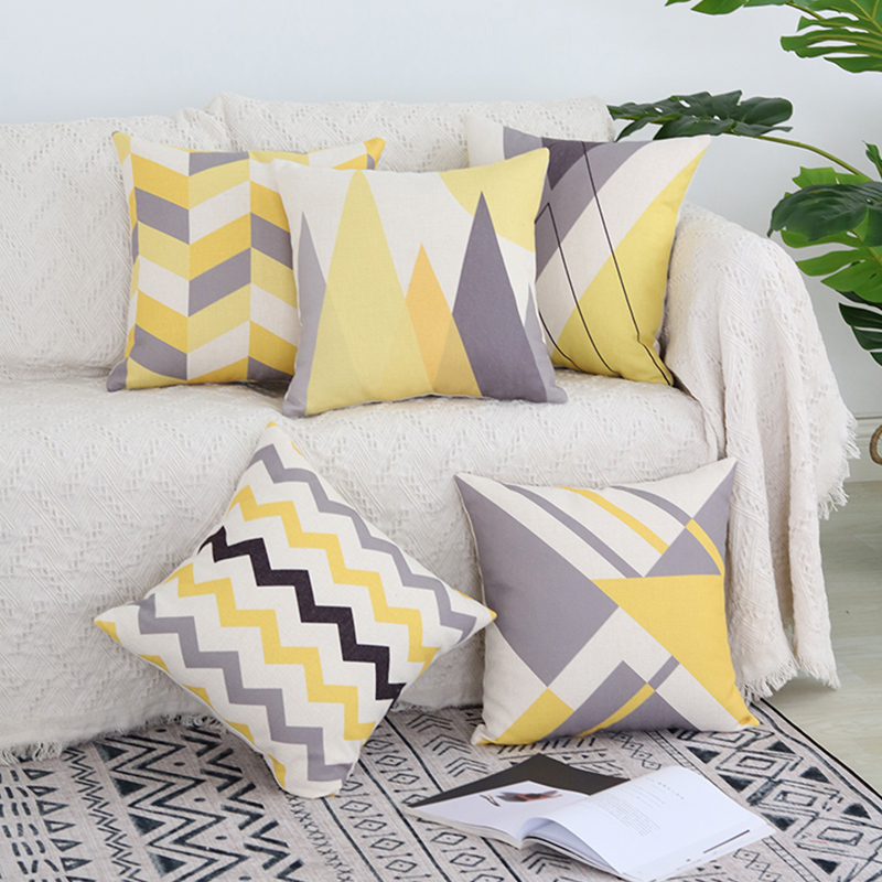 北欧沙发抱枕靠垫客厅汽车靠背垫护腰枕黄色抱枕枕套不含芯正方形