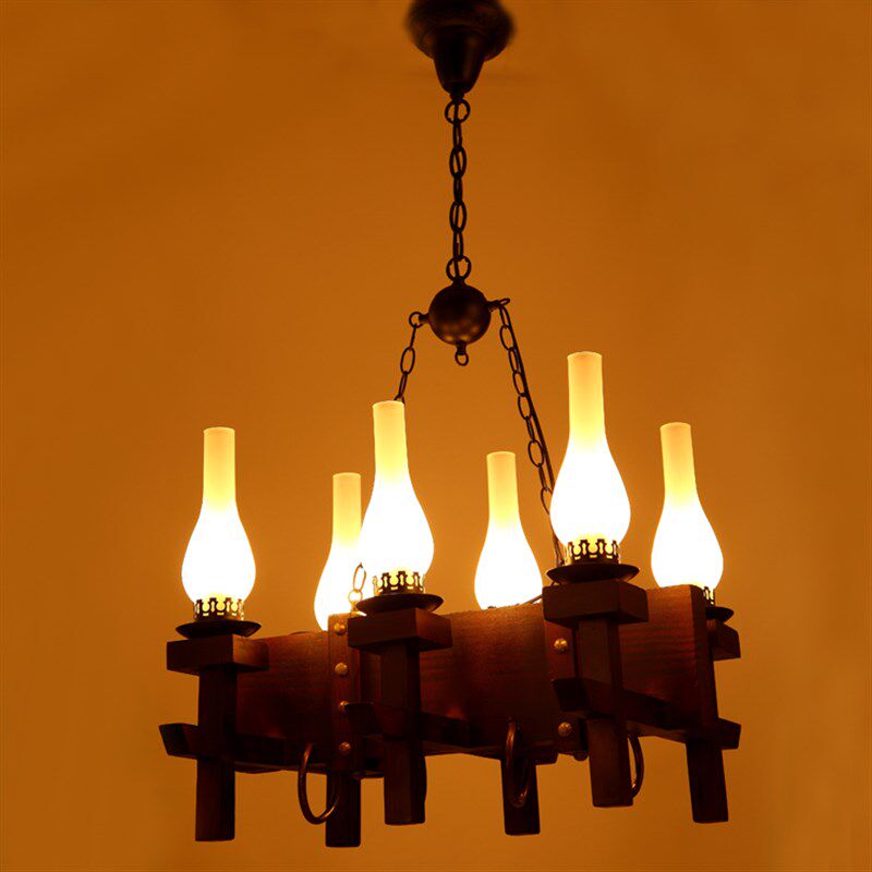 中式复古实木铁艺吊灯美式乡村酒吧灯饭厅灯个性创意简约书房灯具