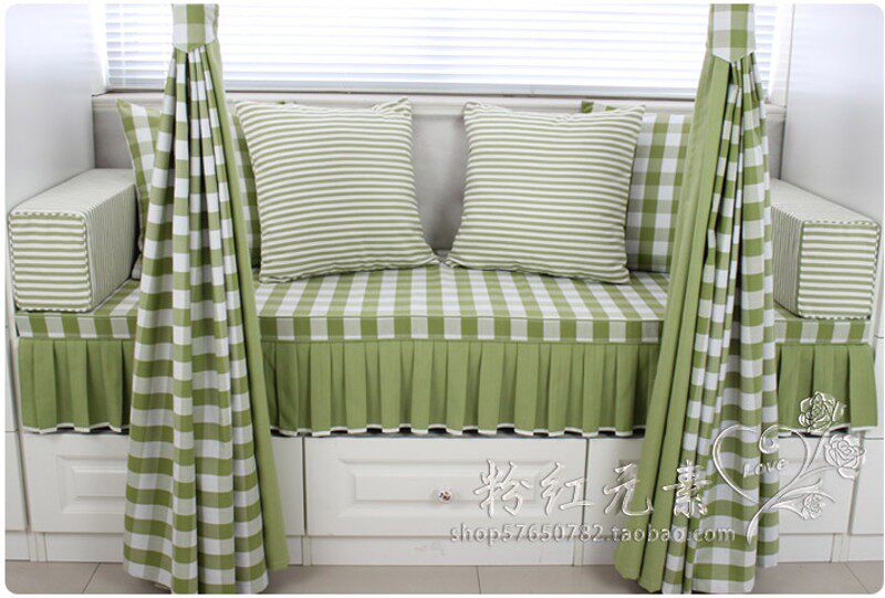 韩式田园飘窗垫窗台垫绿色格子海绵垫坐垫木质沙发垫定做定制包邮