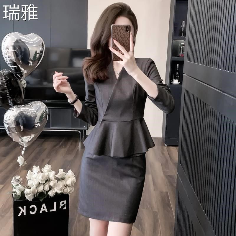 灰色西装套装女2024新款工装职业气质套装裙高端职场轻熟风工作服