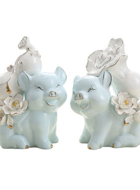 轻奢陶瓷猪一对招财猪发财瓷器小猪家里客厅酒柜家居装饰品小摆件