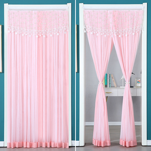 门帘隔断帘免打孔家用卧室女生防蚊网红不透人魔术贴蕾丝少女挂帘