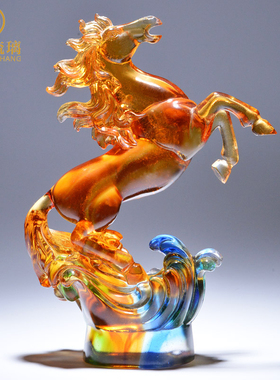 琉璃生肖马摆件马到成功水晶工艺品家居客厅升职礼品招财礼物