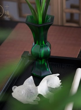 十境OTlife软装新款绿色琉璃花器新中式家居客厅酒店样板间摆件