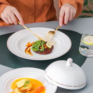 金边酒店西餐厅用品陶瓷盘子餐盘带盖牛排盘鱼翅海参鲍鱼捞饭餐具