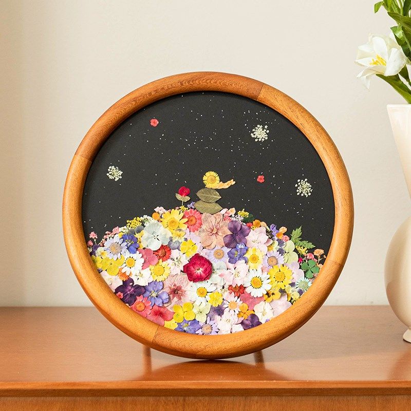 玫瑰小王子圆形压花实木相框定制diy手工装饰画挂墙摆台纪念礼物,家居饰品,相框/画框,淘宝优惠券,粉丝福利购,淘宝优惠卷