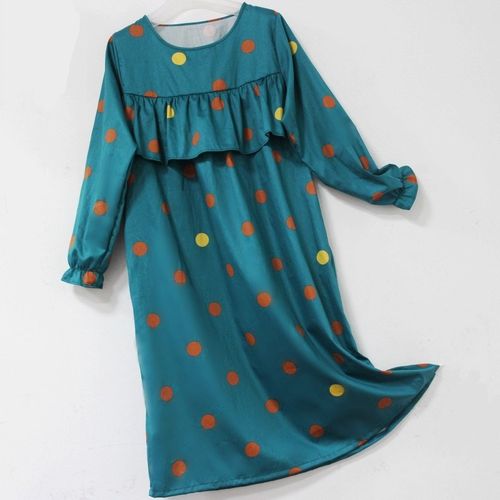 纯棉睡裙斜纹胸前双层荷叶边棉布女款防凸点遮胸连衣裙全棉家居