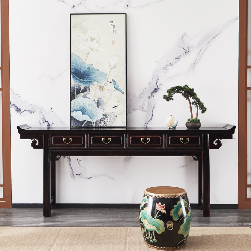 新中式做旧玄关翘头条案全实木仿古玄关门厅边几条几储物供桌隔断