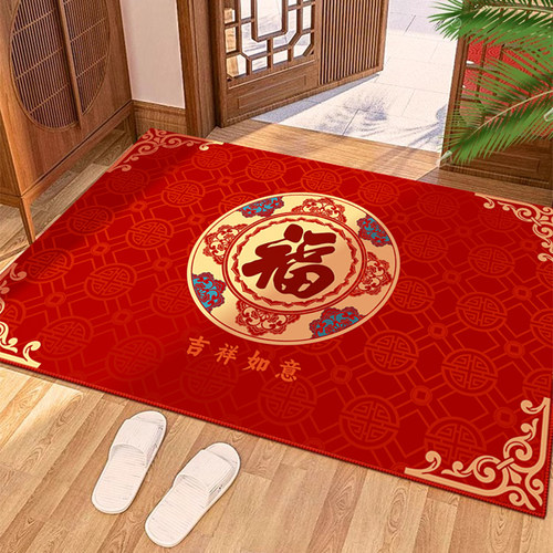 红色喜庆入户门地垫玄关进门地毯中式福字门口蹭脚垫子防滑耐磨