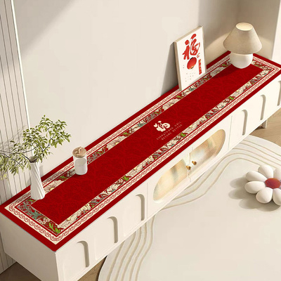 电视柜桌垫喜庆红色新年鞋柜边柜垫长条形皮革台面垫防水防油桌布