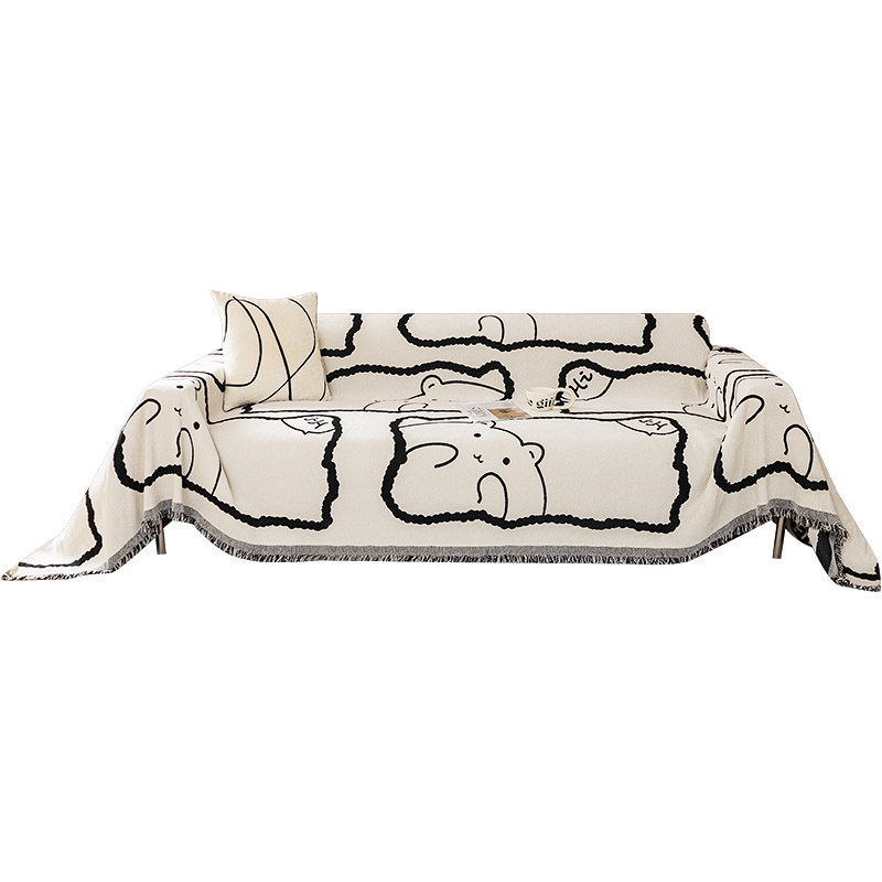 卡通爱熊沙发盖布防猫抓四季通用沙发垫一体式防滑靠背巾防尘罩
