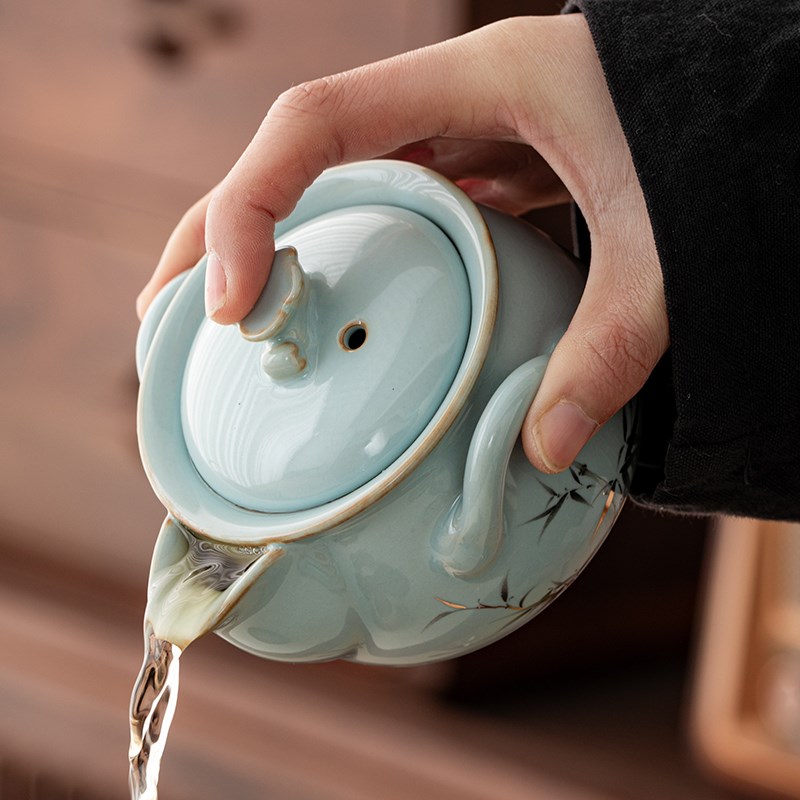 官窑汝窑手抓壶盖碗茶杯单泡茶壶防烫茶碗带盖功夫茶具