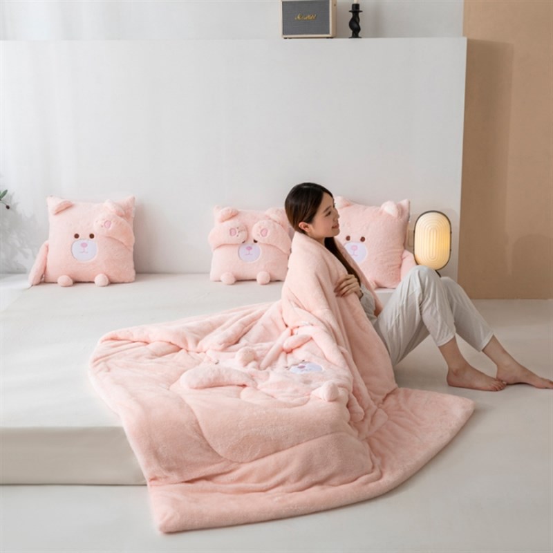 加厚加绒兔毛绒玩偶抱枕被两用午睡枕头被汽车办公室空调被