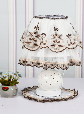 灰色床头圆形布艺台灯盖布定制紫色欧式定做盖巾蕾丝床头灯防尘罩