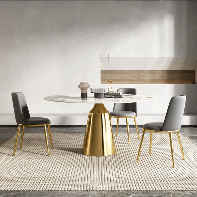 超微晶石岩板圆形餐桌椅组合轻奢现代不锈钢家用小户型简约设计师