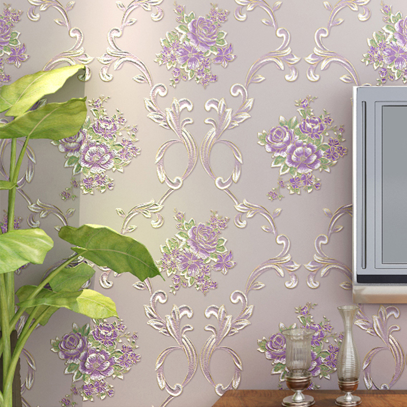 浮雕田园欧式自贴无纺布墙纸卧室温馨宿舍电视背景墙壁纸家用客厅