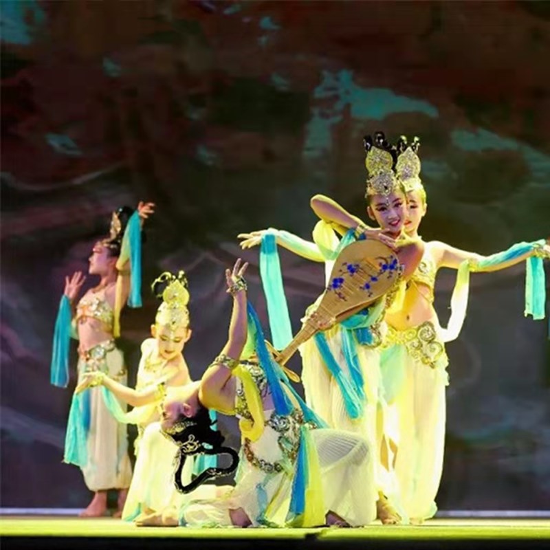 敦煌飞天表演服反弹琵琶演出服民族女大童少儿服装丝路天音舞蹈服