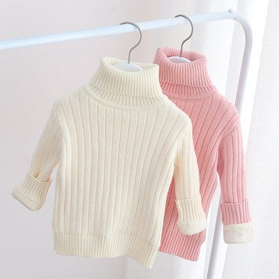 女童高领毛衣加绒加厚宝宝针织衫套头婴儿打底衫公主白色弹力冬装
