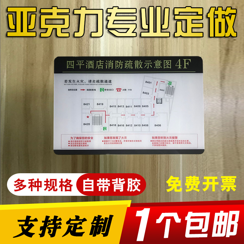 消防疏散示意图酒店民宿安全逃生指示图宾馆客房压克力标识牌定制