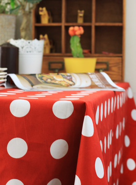 美式乡村圣诞节新年复古田园红色波点台布 餐桌布 桌旗茶几布盖布