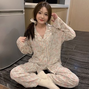 睡衣女款春季纯棉薄款长袖套装2024新款甜美可爱春秋家居服猫咪