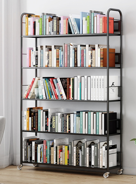 铁艺书架移动客厅简易书柜落地置物架一体靠墙金属钢制儿童飘窗架