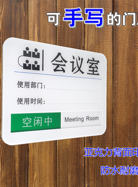 会议室门牌科室牌可手写会议中空闲中状态切换牌预约时间更改定制