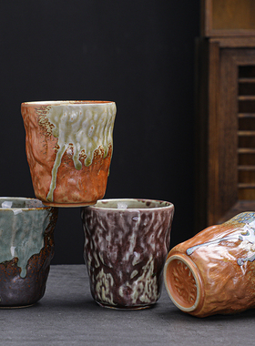 粗陶主人杯大号茶杯单杯日式复古手工窑变陶瓷功夫茶具品茗杯水杯