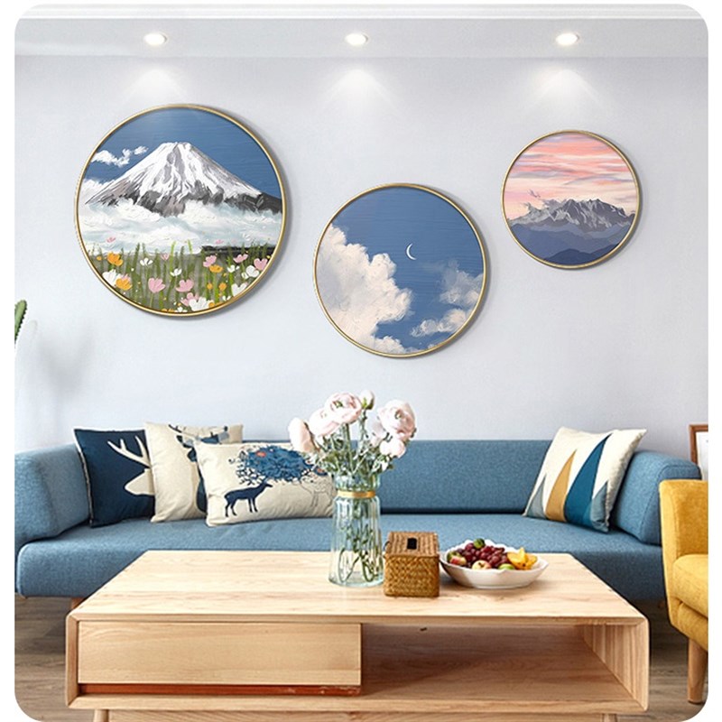 温馨客厅装饰画北欧风景圆形画餐厅饭厅背景墙壁画卧室画床头挂画图片