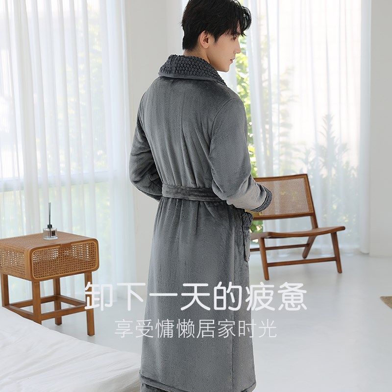 法兰绒睡袍男秋冬加绒加厚长款浴袍男士保暖珊瑚绒睡衣男套装冬季,女士内衣/男士内衣/家居服,睡袍/浴袍,淘宝优惠券,粉丝福利购,淘宝优惠卷