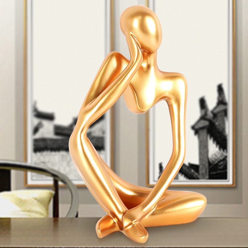 欧式创意家居摆件客厅酒柜装饰品思考者抽象人物金色装饰玄关摆设