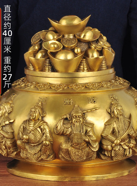 聚宝盆摆件纯铜五路财神存钱罐家居客厅礼物领导办公桌招财工艺品