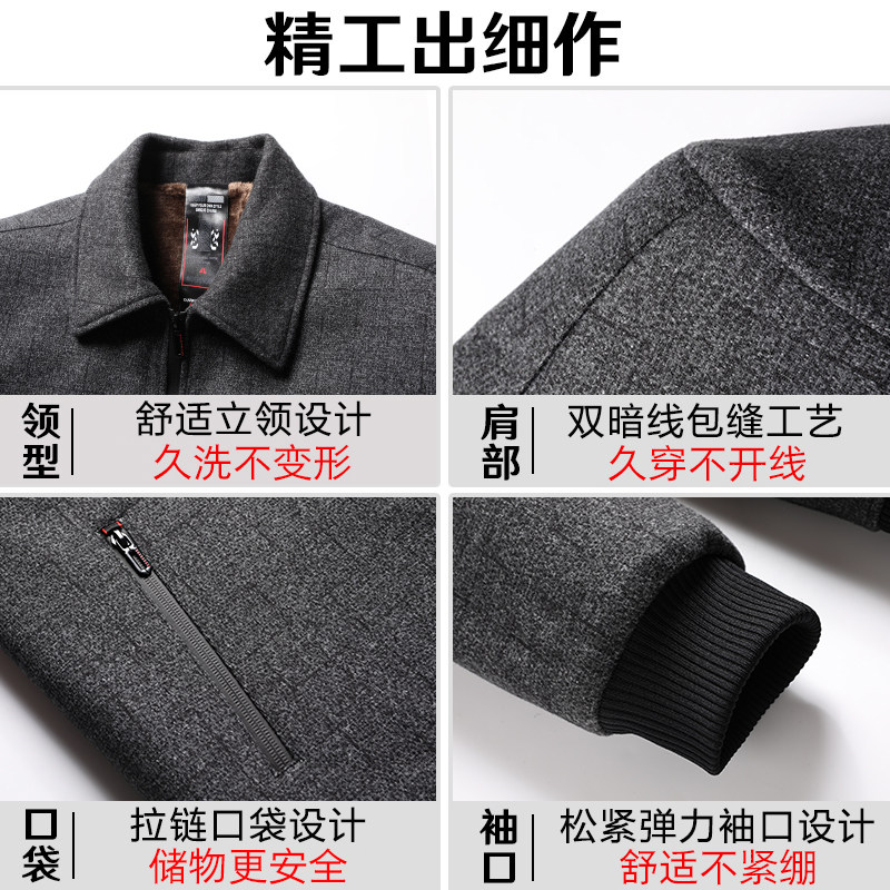 爸爸冬装外套加绒加厚中年毛呢夹克男新款中老年人秋冬季爷爷衣服