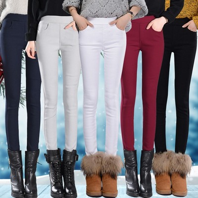 白色打底裤女外穿春秋冬加绒加厚九分高腰弹力紧身小脚铅笔棉裤子