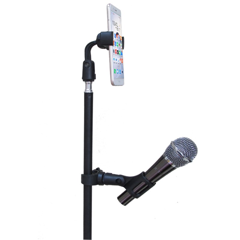 话筒支架带手机位户外直播唱k歌麦克风落地三脚架可伸缩便携麦架