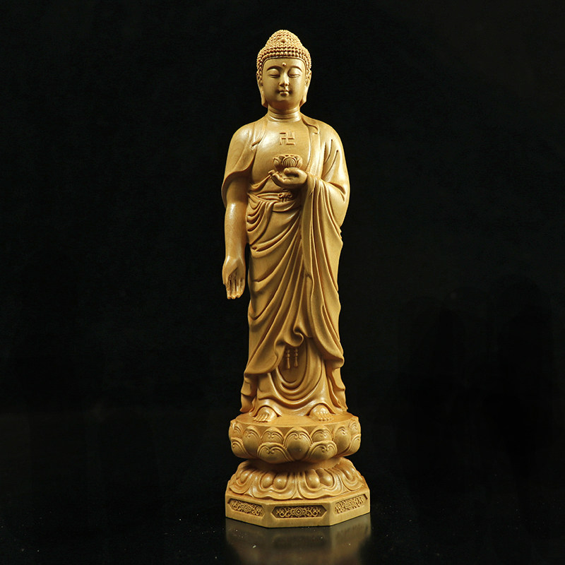 黄杨木雕原木西方三圣摆件观音菩萨大势至阿弥陀佛木质供奉佛像