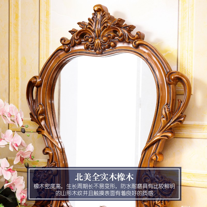 欧式实木梳妆台 美式别墅奢华卧室收纳柜复古深色一体带抽化妆桌