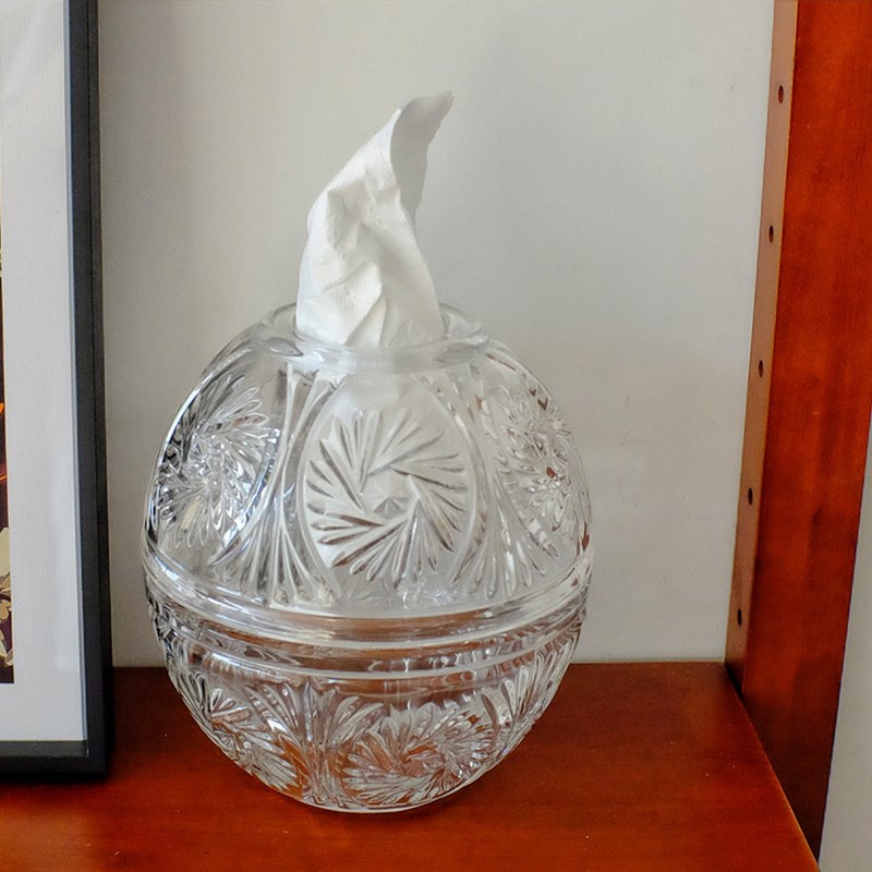 复古蛋形玻璃纸巾盒客厅轻奢餐巾纸盒样板房水晶玻璃抽纸盒摆件