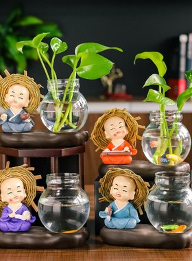 绿萝水培花盆器皿花瓶透明玻璃插花花器客厅办公桌装饰品家居摆件